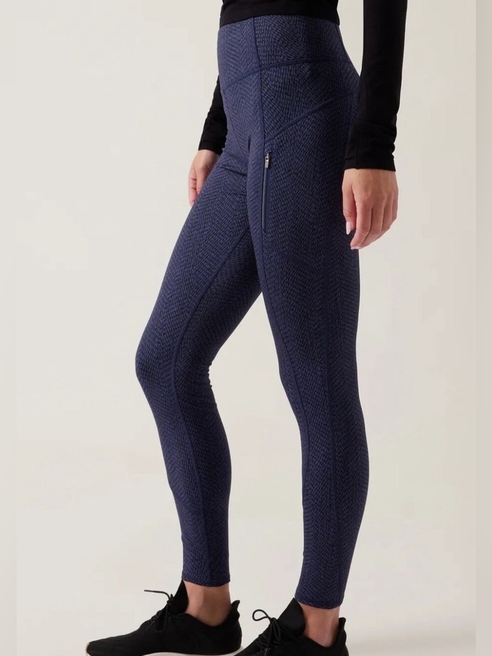 Athleta Rainier Textured Tight Braiden Blue Black Navy High-Waisted Leggings